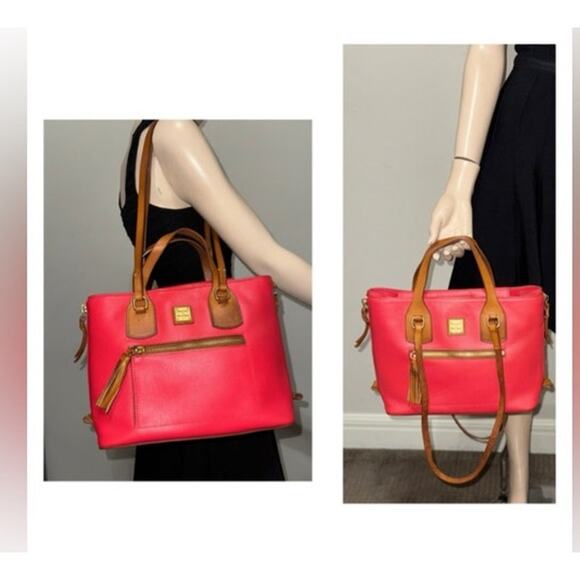 Dooney & Bourke Morgan Satchel White Pebbled Leather Bag Tan Trim Tassel Tote - Picture 13 of 14